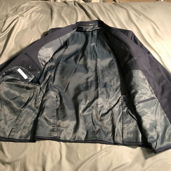 Pronto Uomo Mens Blazer Jacket 48R 100% Wool Double Button Formal Workwear Blue - Picture 15 of 16